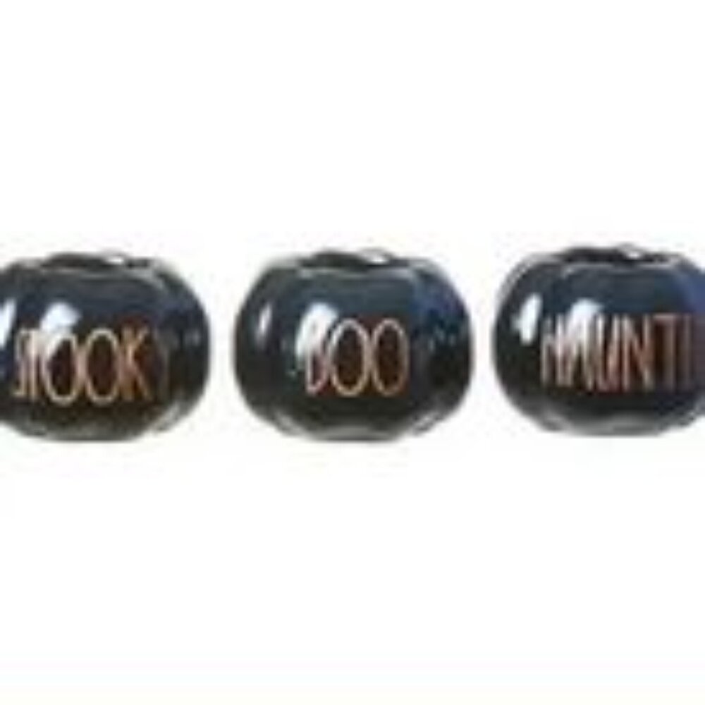 Rae Dunn “Boo, Spooky, Haunted” Pumpkin Tea Light 3 Holders New in Original Box